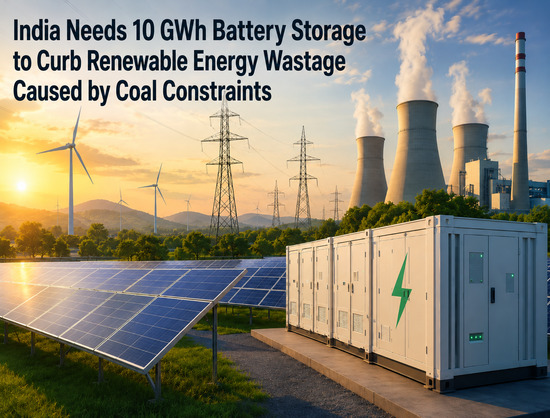 India Needs 10 GWh Battery Storage to Prevent Rising Renewable Energy Wastage, Says Report
