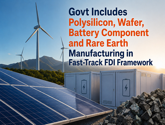 Govt Unveils Fast-Track FDI Approval Route for Solar, Battery and Wind Component Manufacturing