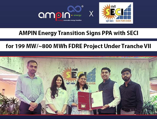 AMPIN Signs PPA with SECI for 199 MW FDRE Project with ~800 MWh BESS