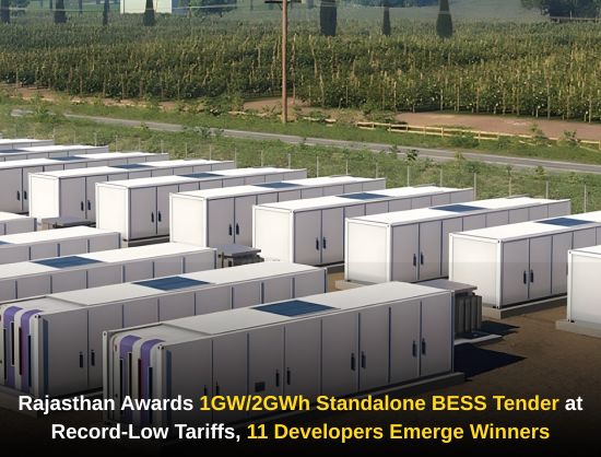 Rajasthan Awards 1GW/2GWh Standalone BESS Tender at Record-Low Tariffs