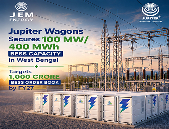 Jupiter Wagons Wins 100 MW/400 MWh Standalone BESS Projects in West Bengal