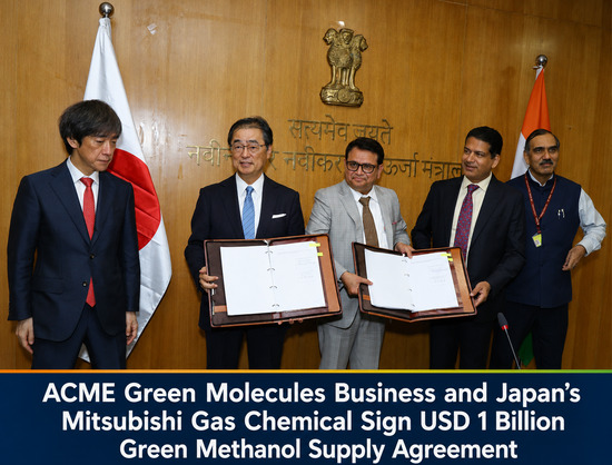 ACME Green Molecules Business, Mitsubishi Gas Chemical Sign USD 1 Billion Green Methanol Supply Deal