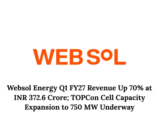 Websol Energy Posts 70 Percent Growth in Q1 FY27 Revenue to INR 372.6 Cr, PAT up by 16 Percent