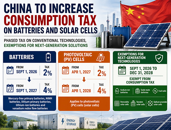 China to Levy 2 Percent Consumption Tax on Batteries and Solar Cells