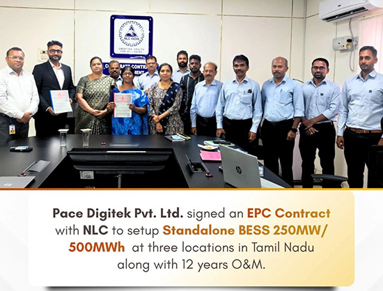 Pace Digitek Signs EPC Contract with NLC India for 250 MW/500 MWh Standalone BESS in Tamil Nadu