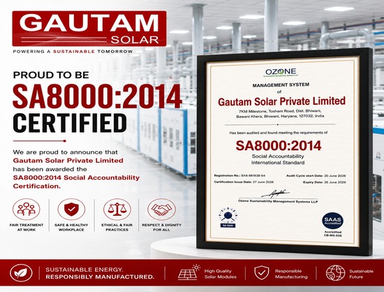 Gautam Solar Earns SA8000:2014 Certification for Ethical and Responsible Operations