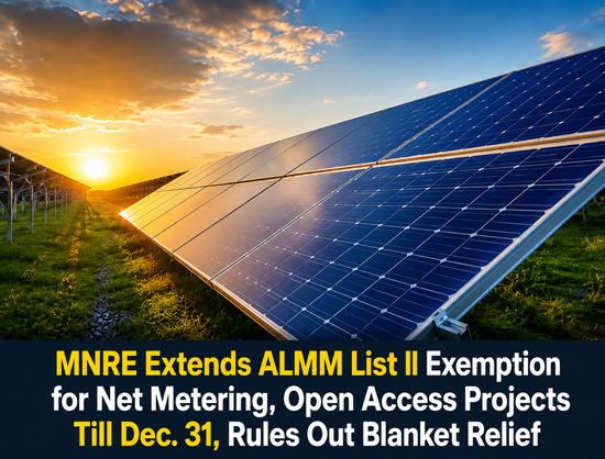 MNRE Extends ALMM List II Exemption for Net Metering, Open Access Projects till Dec. 2026, No Blanket Relief