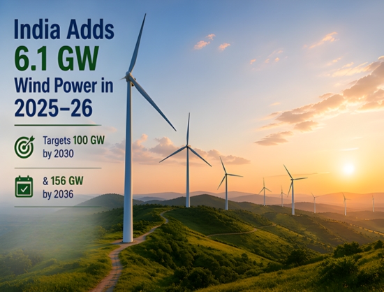 India Sets Record with 6.1 GW Wind Capacity Addition in 2025&ndash;26, Targets 156 GW by 2036